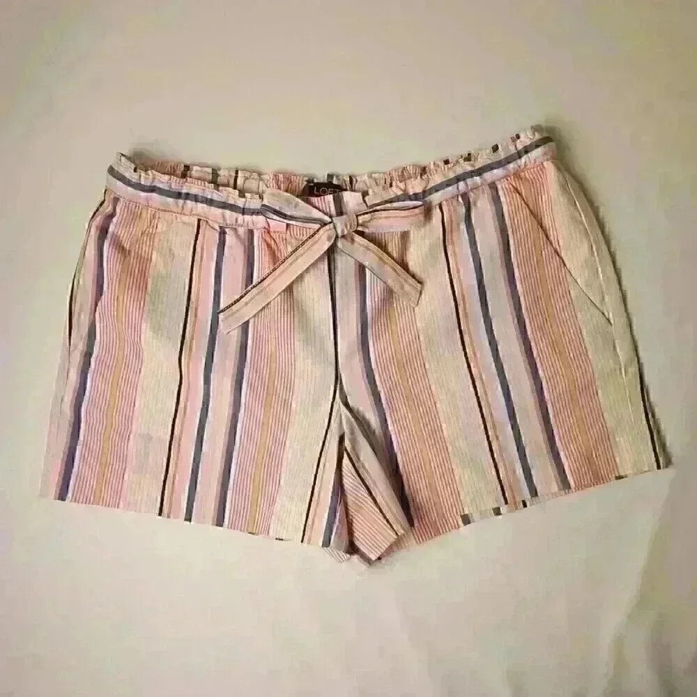 LOFT Womens Striped Paperbag Waist Tie Shorts Size XS Pink Orange Blue Cotton